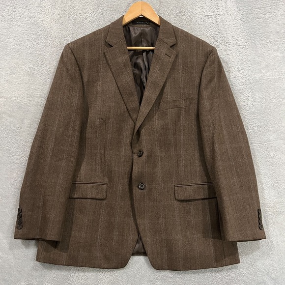 Lauren Ralph Lauren Blazer Mens 44S Plaid Brown 100% Wool Macys Preppy VTG - Picture 1 of 15
